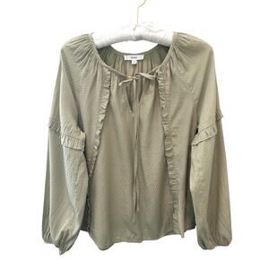 MINE | Sage Green Swiss Dot Ruffle Long Sleeve Blouse Top Boho Romantic | Small